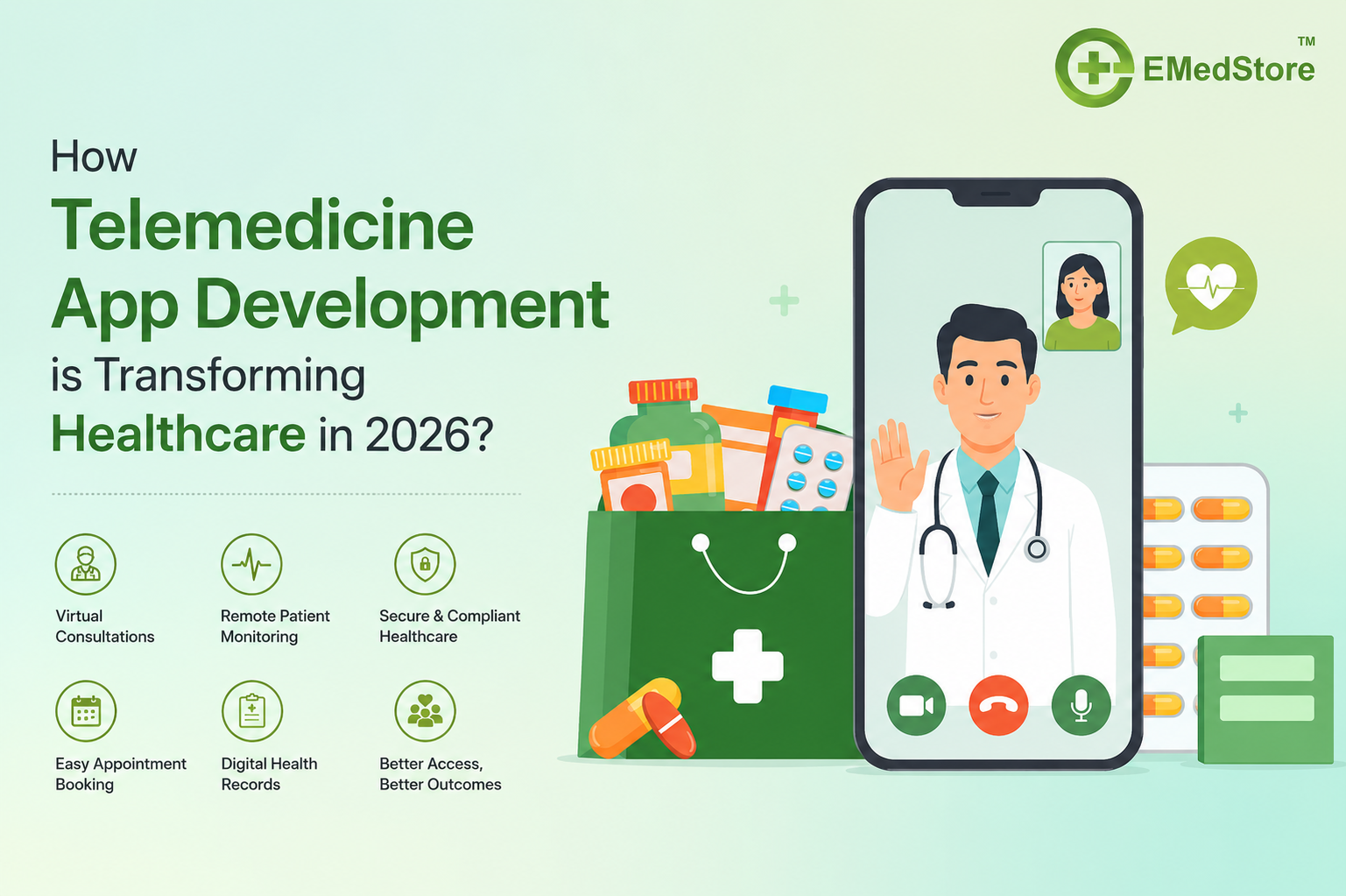 How Telemedicine App Development is Transforming Healthcare in 2026 – Doctor video consultation, remote patient monitoring, digital health records, and healthcare app innovation.